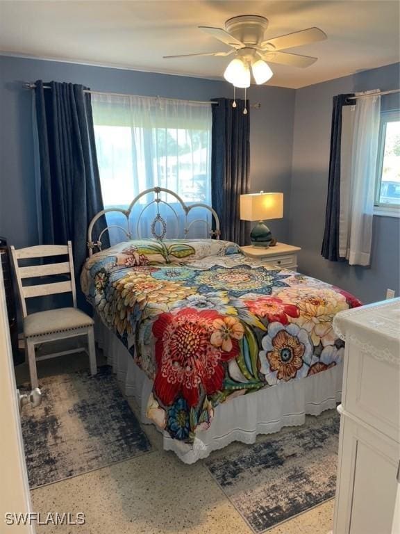 bedroom featuring ceiling fan