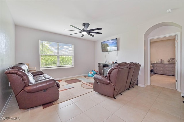 living room with ceiling fan