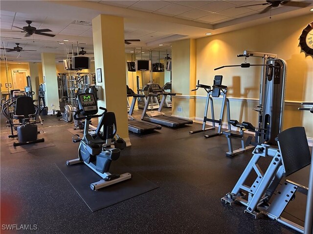 2825 Palm Beach Blvd Unit 118, Fort Myers, FL 33916 - gym featuring a ceiling fan and a paneled ceiling
