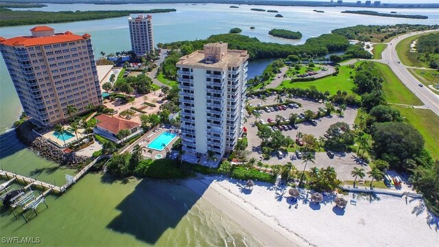 aerial view with a water view