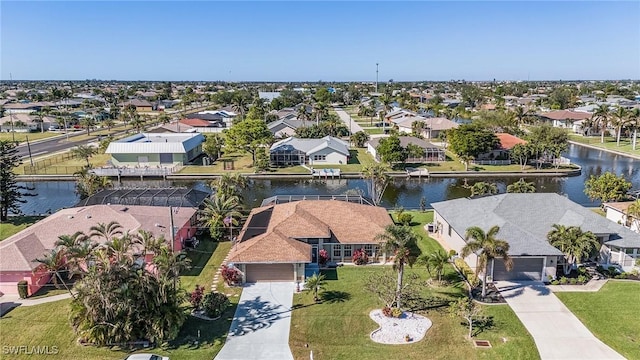 aerial view with a water view