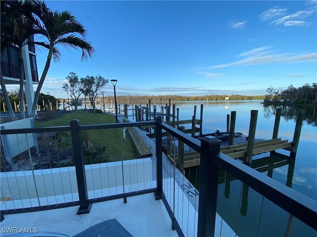 view of dock featuring a water view