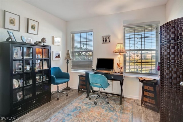 office space featuring light hardwood / wood-style floors