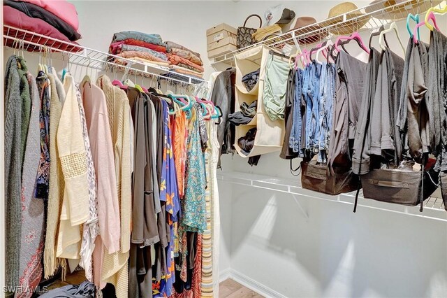 walk in closet featuring hardwood / wood-style floors