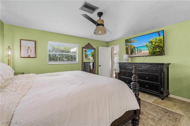 bedroom featuring ceiling fan