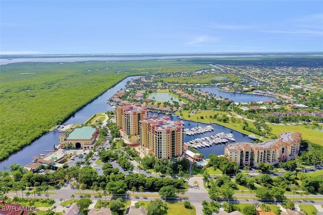 aerial view with a water view