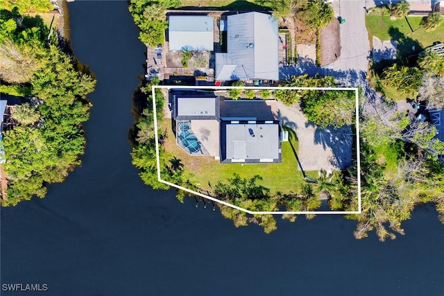 aerial view featuring a water view