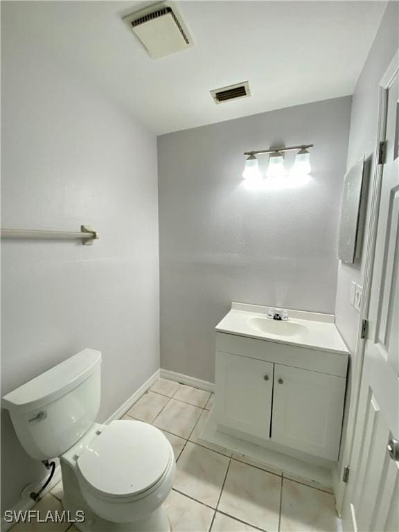 bathroom featuring tile patterned floors, vanity, and toilet