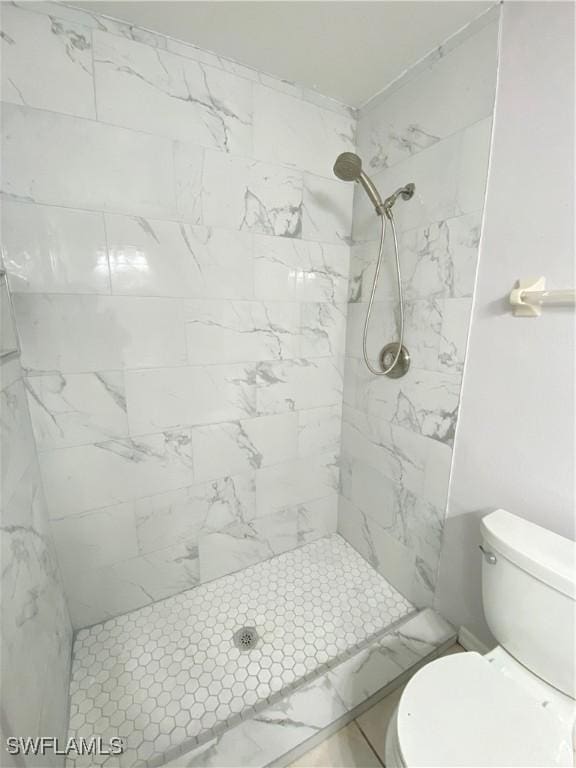 bathroom with toilet and tiled shower