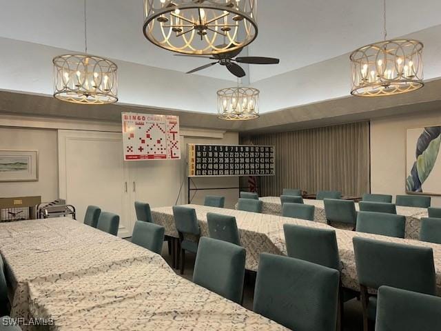 dining room featuring ceiling fan