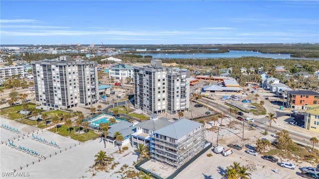 aerial view featuring a water view