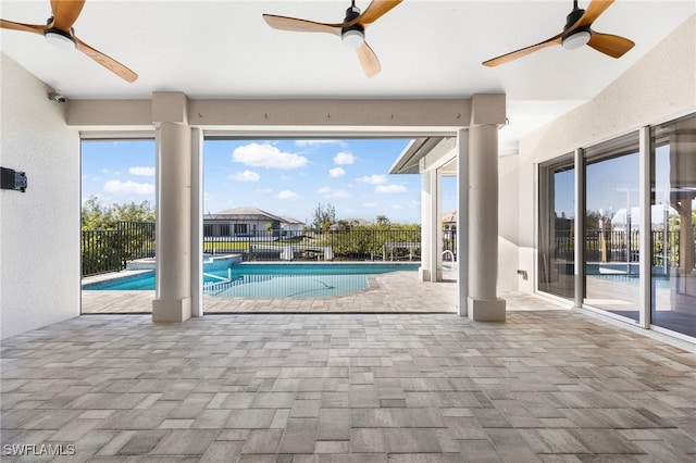 view of pool with ceiling fan