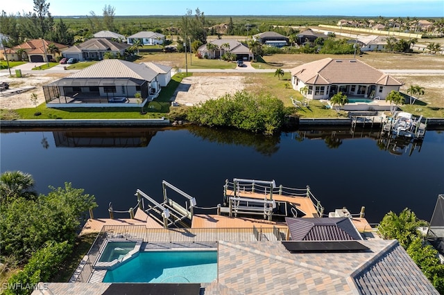 aerial view with a water view