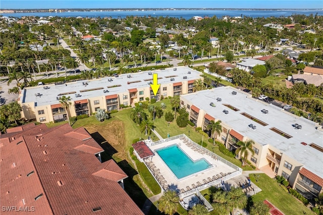 bird's eye view featuring a water view