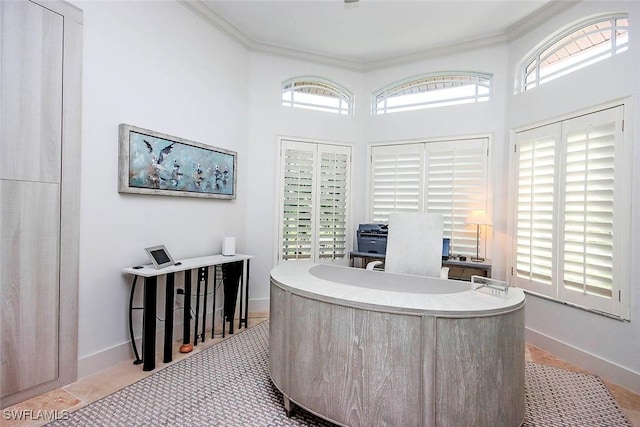 home office featuring crown molding