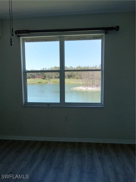 empty room with a healthy amount of sunlight, dark wood-type flooring, and baseboards