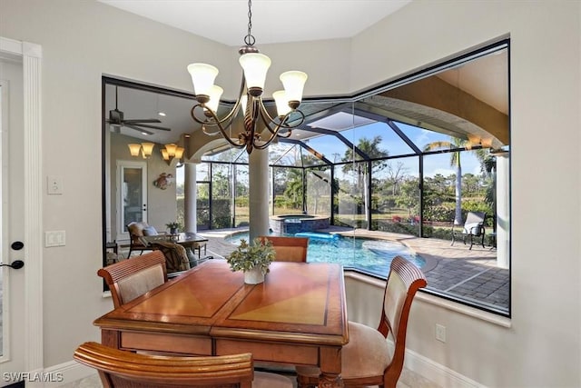 dining area with ceiling fan