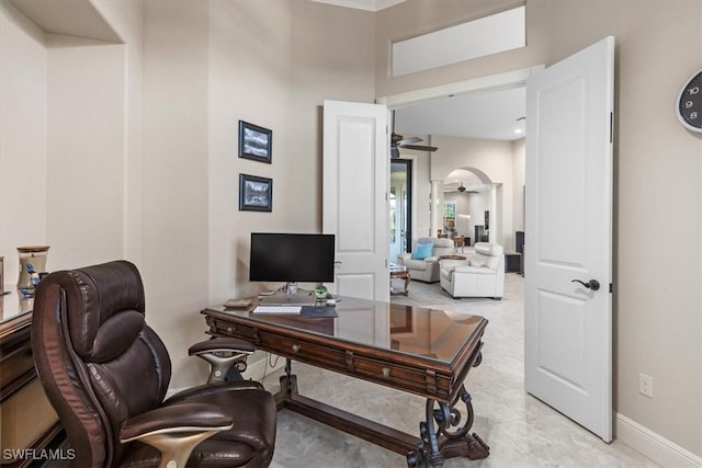 office area featuring ceiling fan