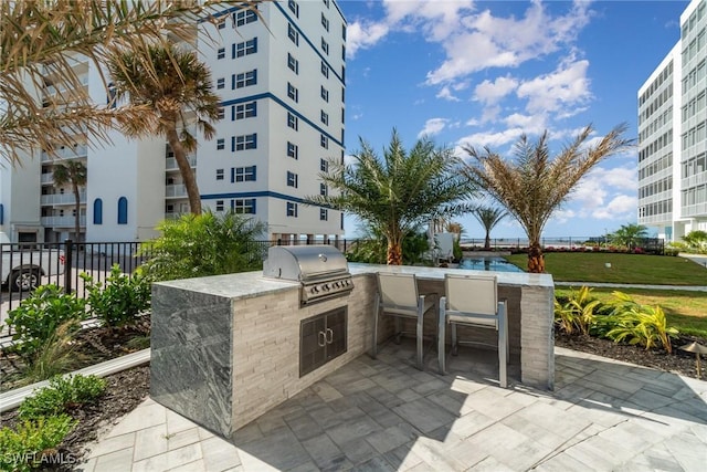 view of patio with an outdoor kitchen and a grill