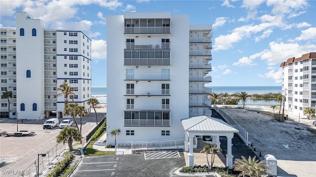 view of building exterior featuring a water view