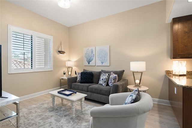 living room with light hardwood / wood-style flooring