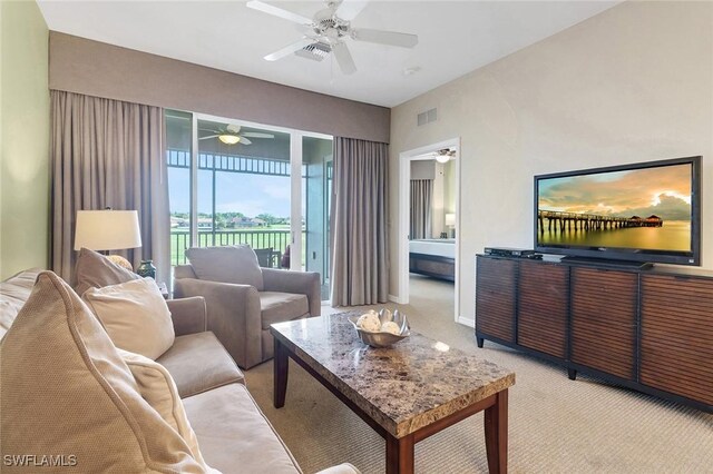 living room with light carpet