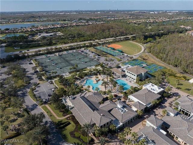 aerial view with a water view