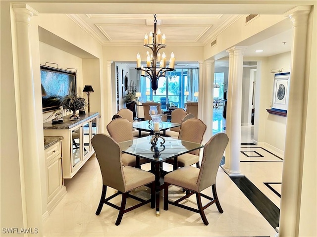 dining room featuring ornamental molding and an inviting chandelier