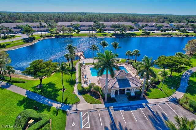 aerial view with a water view