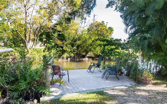 view of patio / terrace with a water view