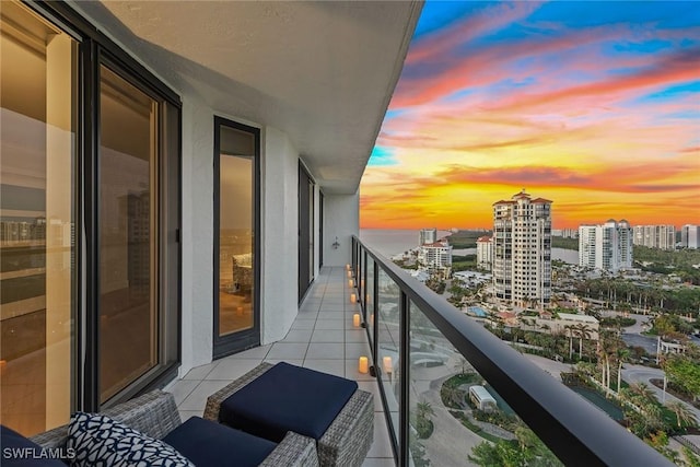 view of balcony at dusk