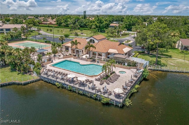 aerial view with a water view