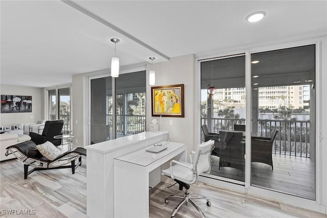 home office featuring light wood-type flooring and a wealth of natural light