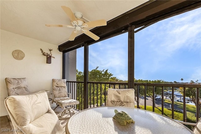 sunroom / solarium with ceiling fan