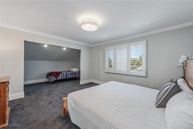 272 N Barfield Dr, Marco Island, FL 34145 - bedroom featuring ornamental molding, dark carpet, and baseboards