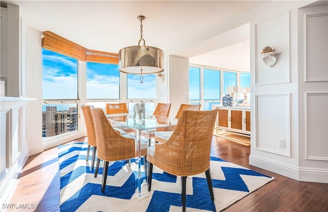 dining space with hardwood / wood-style floors and a wealth of natural light