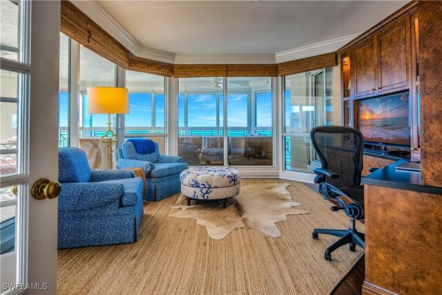 office area with crown molding and a healthy amount of sunlight