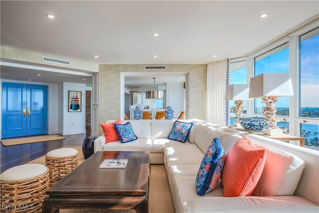 living room with hardwood / wood-style flooring