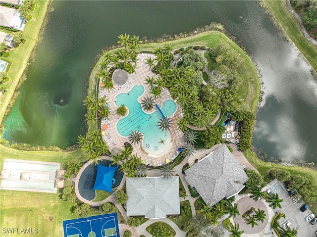 aerial view with a water view