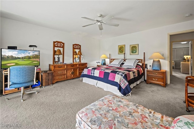 bedroom featuring carpet flooring and ceiling fan