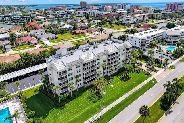 bird's eye view featuring a water view