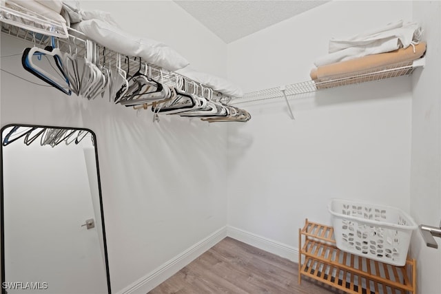 walk in closet with hardwood / wood-style floors