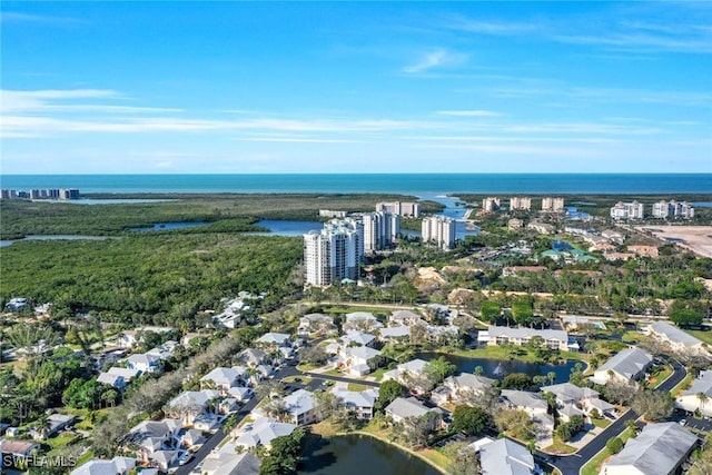 aerial view with a water view