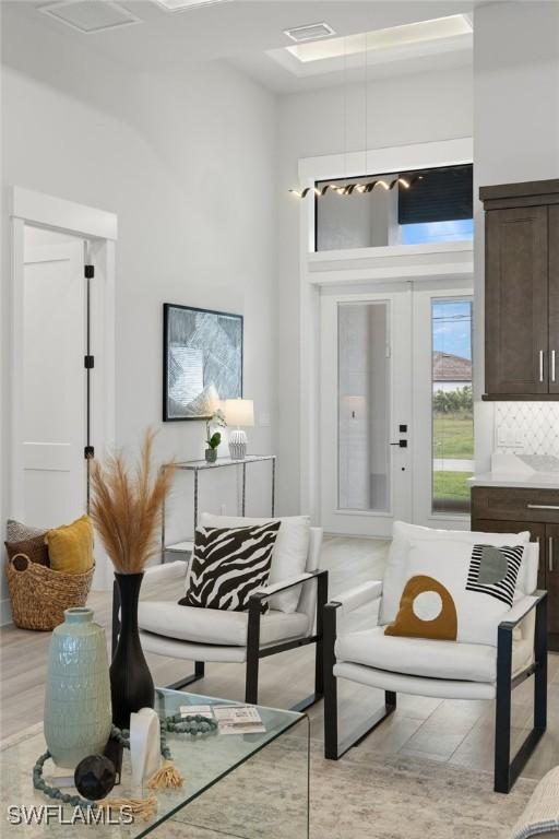 living room with light wood-type flooring