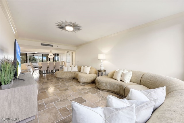 living room with crown molding