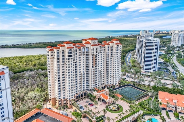 aerial view featuring a water view