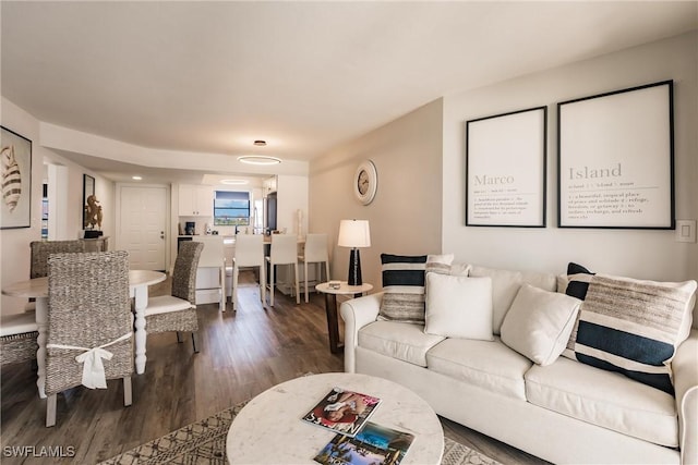 living room featuring dark hardwood / wood-style floors