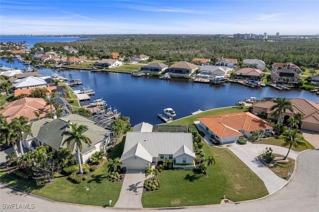 aerial view with a water view