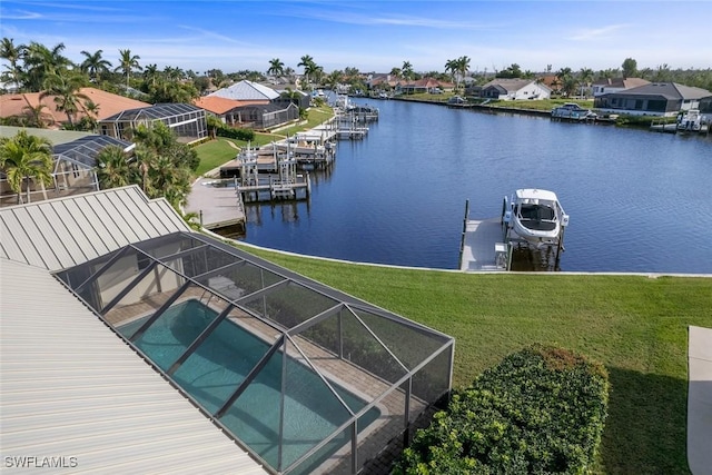 aerial view with a water view