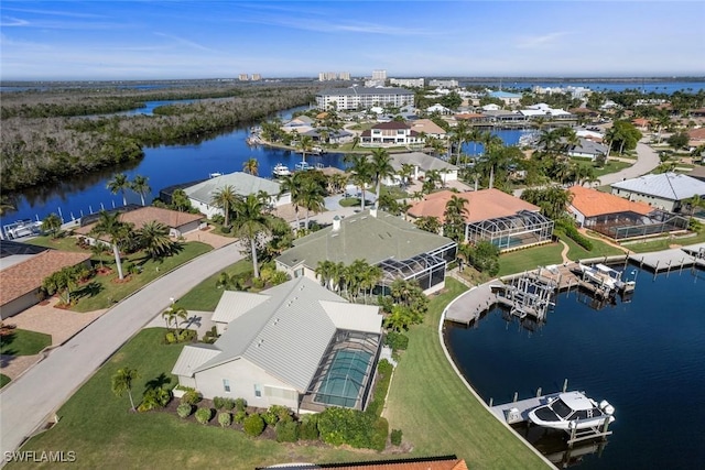 bird's eye view featuring a water view